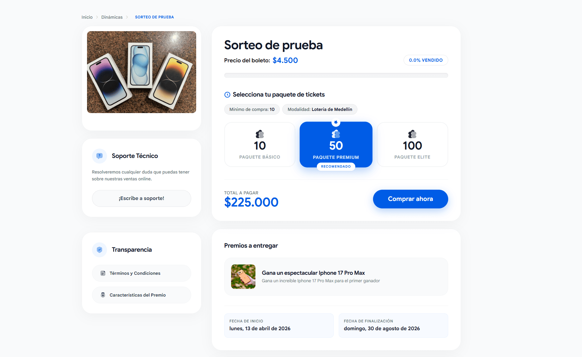Totalrifas — vista de sorteo